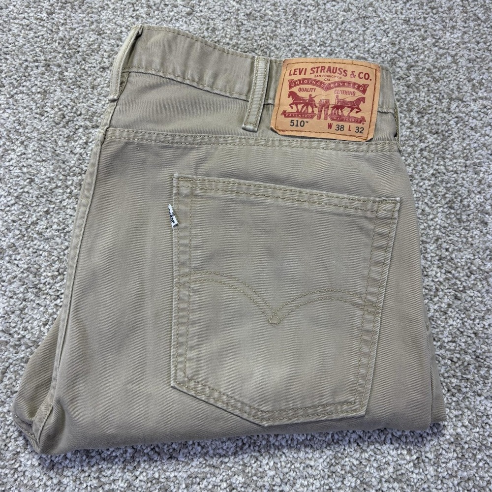 Levis 510 Skinny Jeans Mens 38x26 Beige Khaki Twill Slim Denim Pants Casual